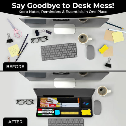 Chalkola Black Glass Desktop Whiteboard with Storage - Desk Organizer Buddy