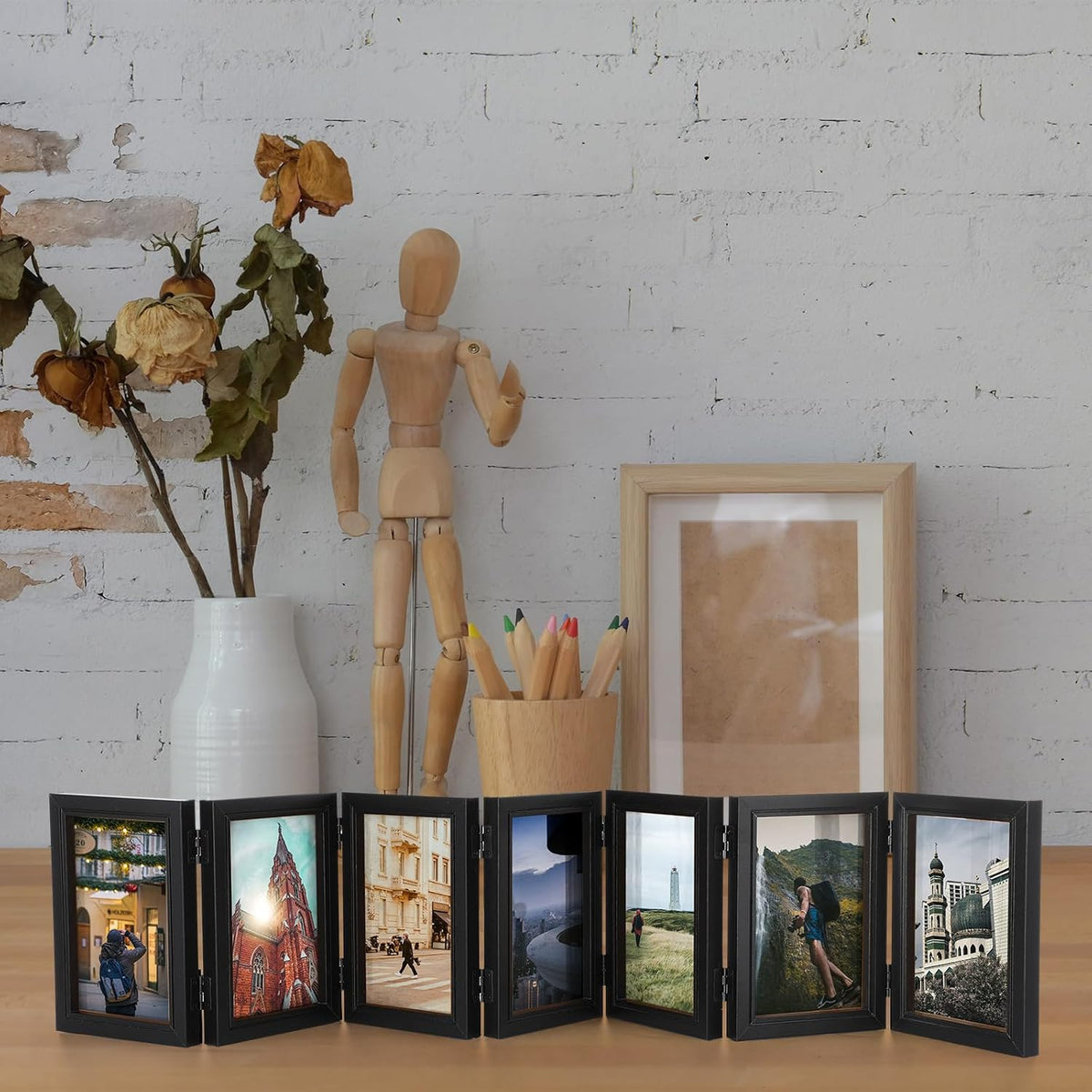 Sintuff 7 Picture Frame 4x6 Folding Hinged Picture Frames for Home Decor