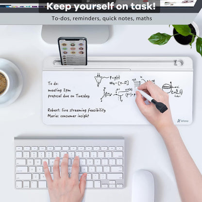 Varhomax Glass Desk Whiteboard with Storage, Desktop Organizer