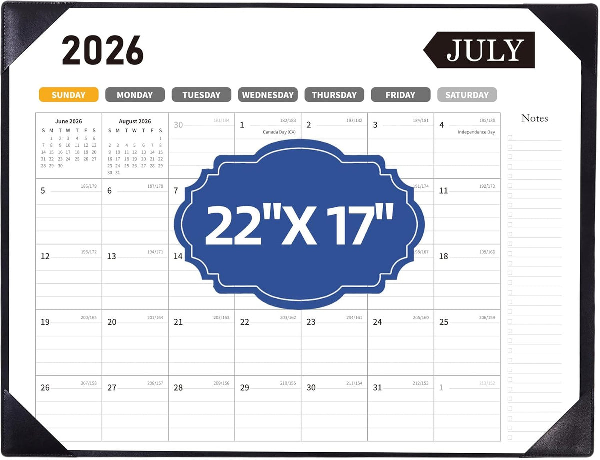 Desk Calendar 2026-2027, 22 x 17, Jun. 2026-Dec. 2027, PU Desk Pad