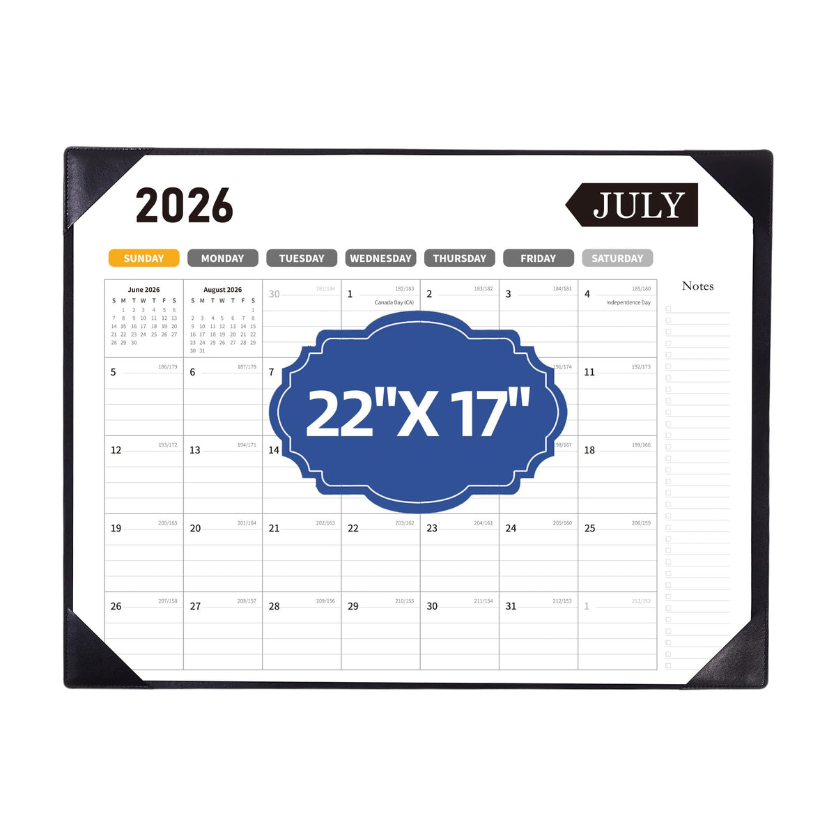 Desk Calendar 2026-2027, 22 x 17, Jun. 2026-Dec. 2027, PU Desk Pad