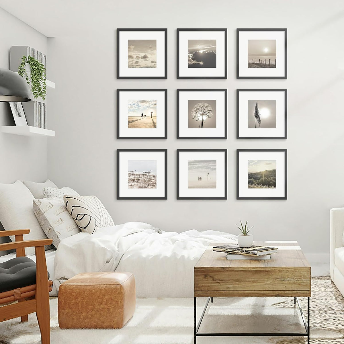12x12 Picture Frame Sef of 10, for Wall Gallery Decor, Black