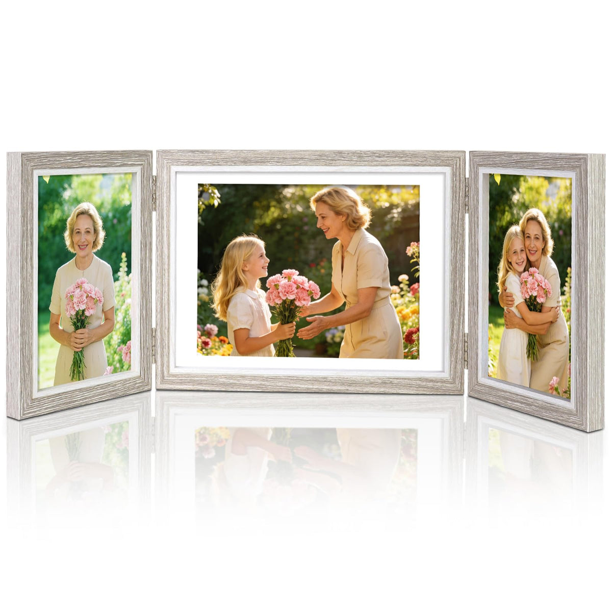 ZEEYUAN 4x6 Rotating Picture Frame Desktop Rustic 4x6in Wooden Photo Frames, Double Side-Display 6 Photos, Floating 4x6 Collage Family PictureFrame for Tabletop Display
