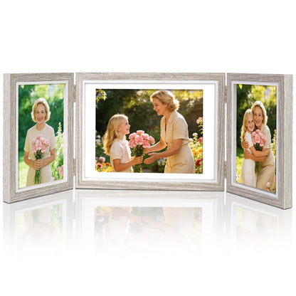 ZEEYUAN 4x6 Rotating Picture Frame Desktop Rustic 4x6in Wooden Photo Frames, Double Side-Display 6 Photos, Floating 4x6 Collage Family PictureFrame for Tabletop Display