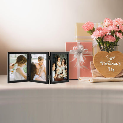 4x6 Triple Picture Frame Tabletop Display for Photos Black