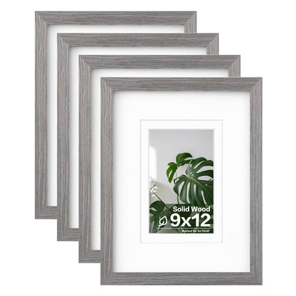 Egofine 8x10 Picture Frames Set of 4, Made of Solid Wood Covered by Plexiglass 4x6 and 5x7 with Mat or 8x10 without Mat, for Table Top Display and Wall Mounting Photo Frame Black
