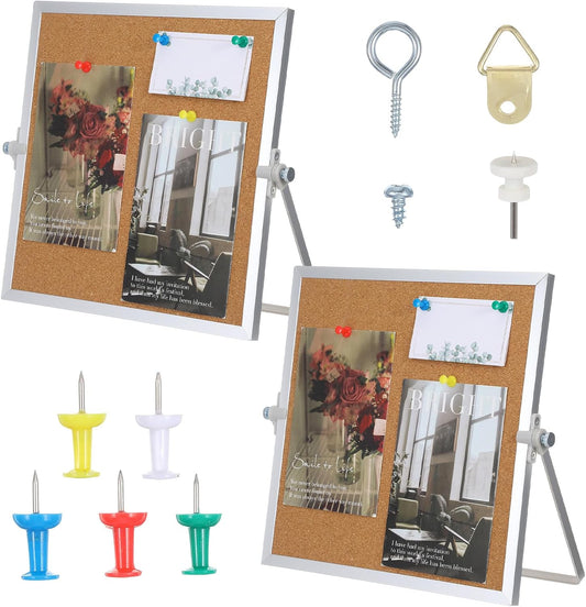 2 Pack Cork Board Desk Bulletin Board, Double Sided Pin Small Desk Cork