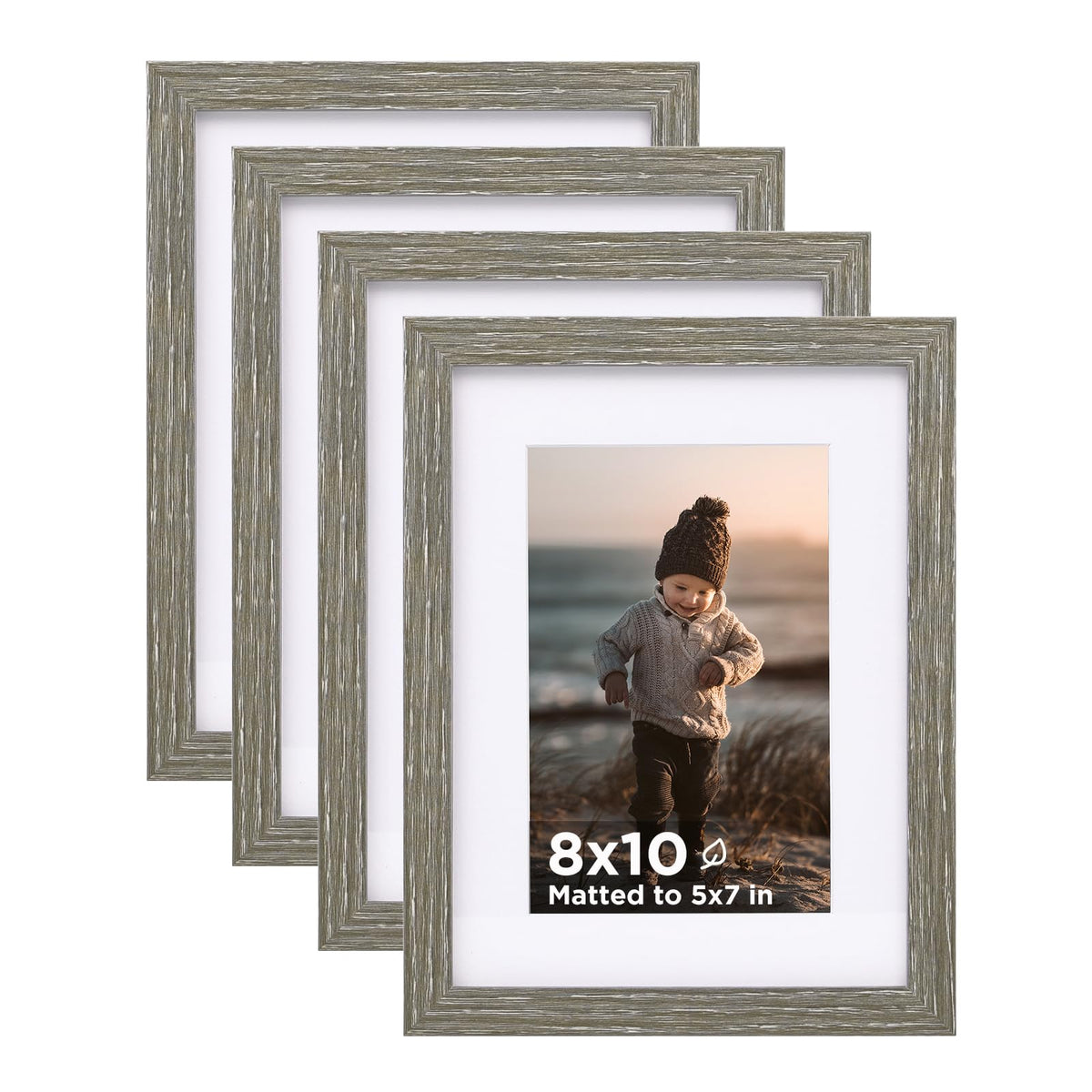 KINLINK 5x7 Picture Frames, Mix Color Photo Frames with Plexiglass for Picture 4x6 with Mat or 5x7 without Mat, Composite Wood Picture Frames for Table Top and Wall Mounting, Set of 4