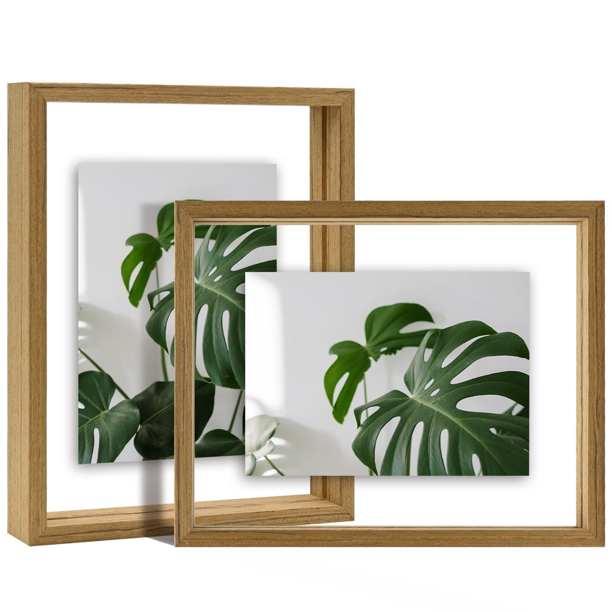 Egofine 5x7 Floating Frames Set of 2, Double Plexiglass Picture Frame, Made of Solid Wood Display Any Size Photo up to 5x7, Wall Mount or Tabletop Standing, Natural Wood