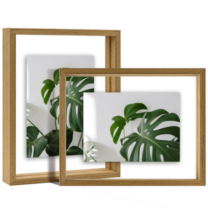 Egofine 5x7 Floating Frames Set of 2, Double Plexiglass Picture Frame, Made of Solid Wood Display Any Size Photo up to 5x7, Wall Mount or Tabletop Standing, Natural Wood