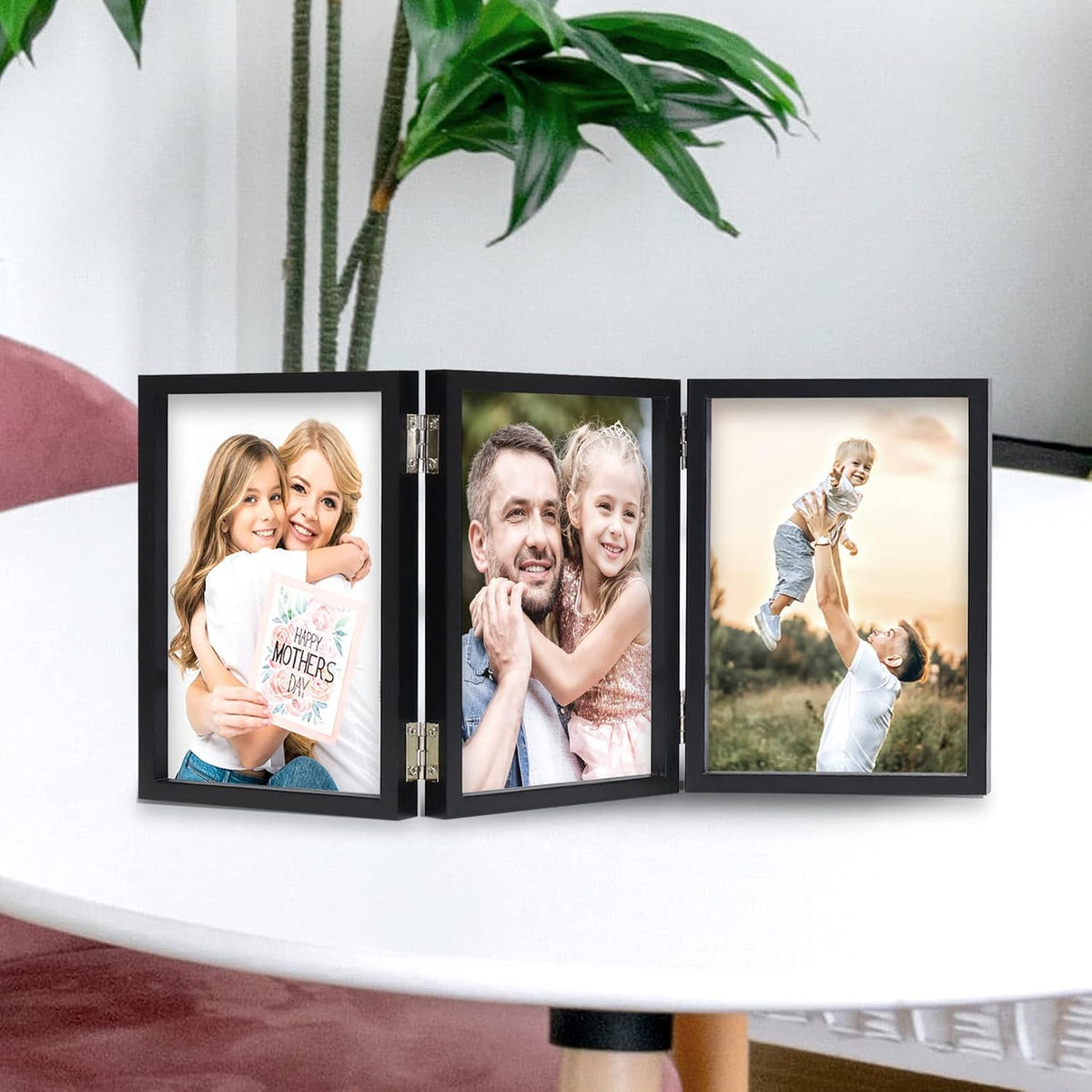 WUTL 3 Picture Frame Triple Collage 5x7 Frames with Real Glass Black