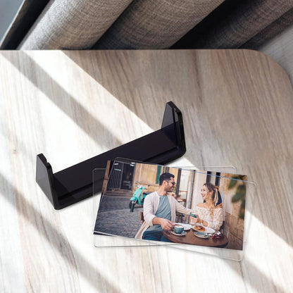 Boxalls 2 Pack Acrylic Picture Frames 4x6 with Translucent Black Base Stand, Frameless Photo Frame for Tabletop or Desktop Display (Horizontal + Vertical)