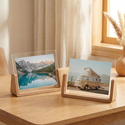 5x7 Rustic Picture Frame Set of 2 Wooden Photo Frames with Base U Shaped Double Sided High Definition Acrylic Covers Menu Holder Sign Card Stand for Tabletop or Desktop Display,Vertical (7-in Vertical)