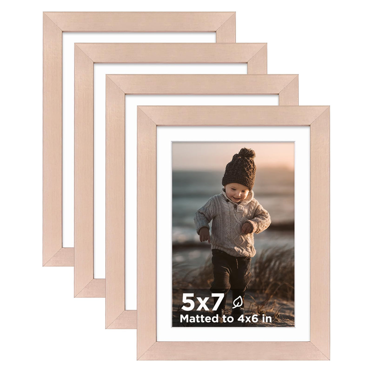 KINLINK 5x7 Picture Frames, Mix Color Photo Frames with Plexiglass for Picture 4x6 with Mat or 5x7 without Mat, Composite Wood Picture Frames for Table Top and Wall Mounting, Set of 4