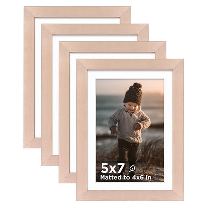 KINLINK 5x7 Picture Frames, Mix Color Photo Frames with Plexiglass for Picture 4x6 with Mat or 5x7 without Mat, Composite Wood Picture Frames for Table Top and Wall Mounting, Set of 4