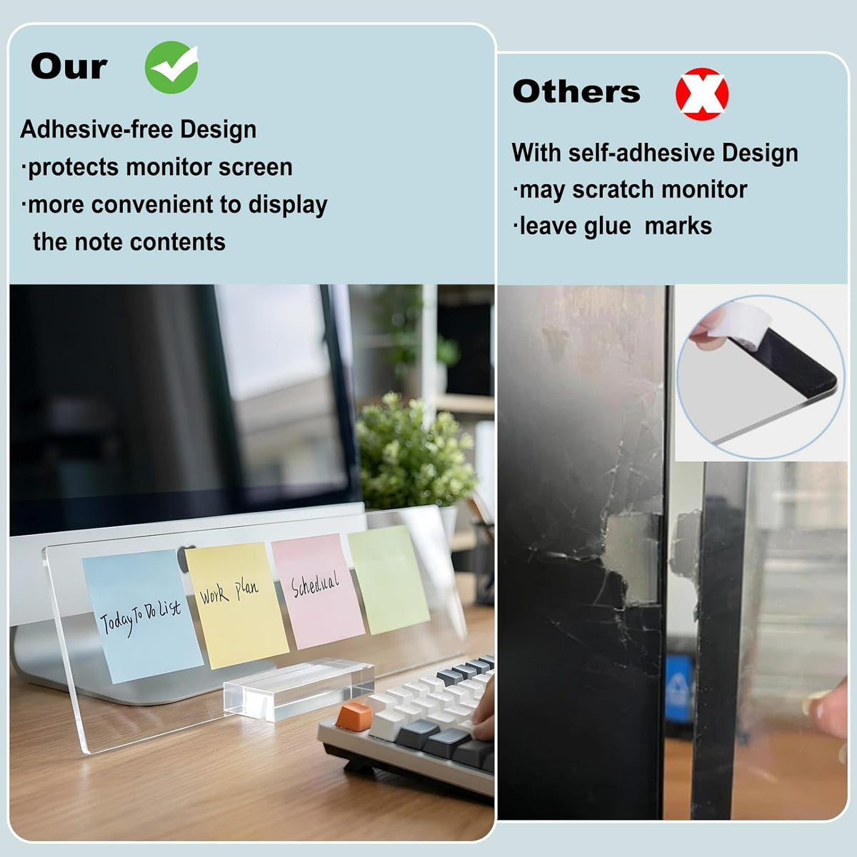 BTSKY Acrylic Monitor Memo Board Holder-15.8"x4.7", Clear Sticky Note Holder with Thicken Base, Screen Message Board Under Computer, No Screen Damage, Office & Home Desktop Accessories