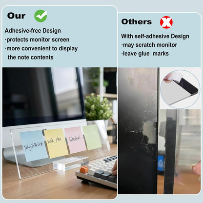 BTSKY Acrylic Monitor Memo Board Holder-15.8"x4.7", Clear Sticky Note Holder with Thicken Base, Screen Message Board Under Computer, No Screen Damage, Office & Home Desktop Accessories