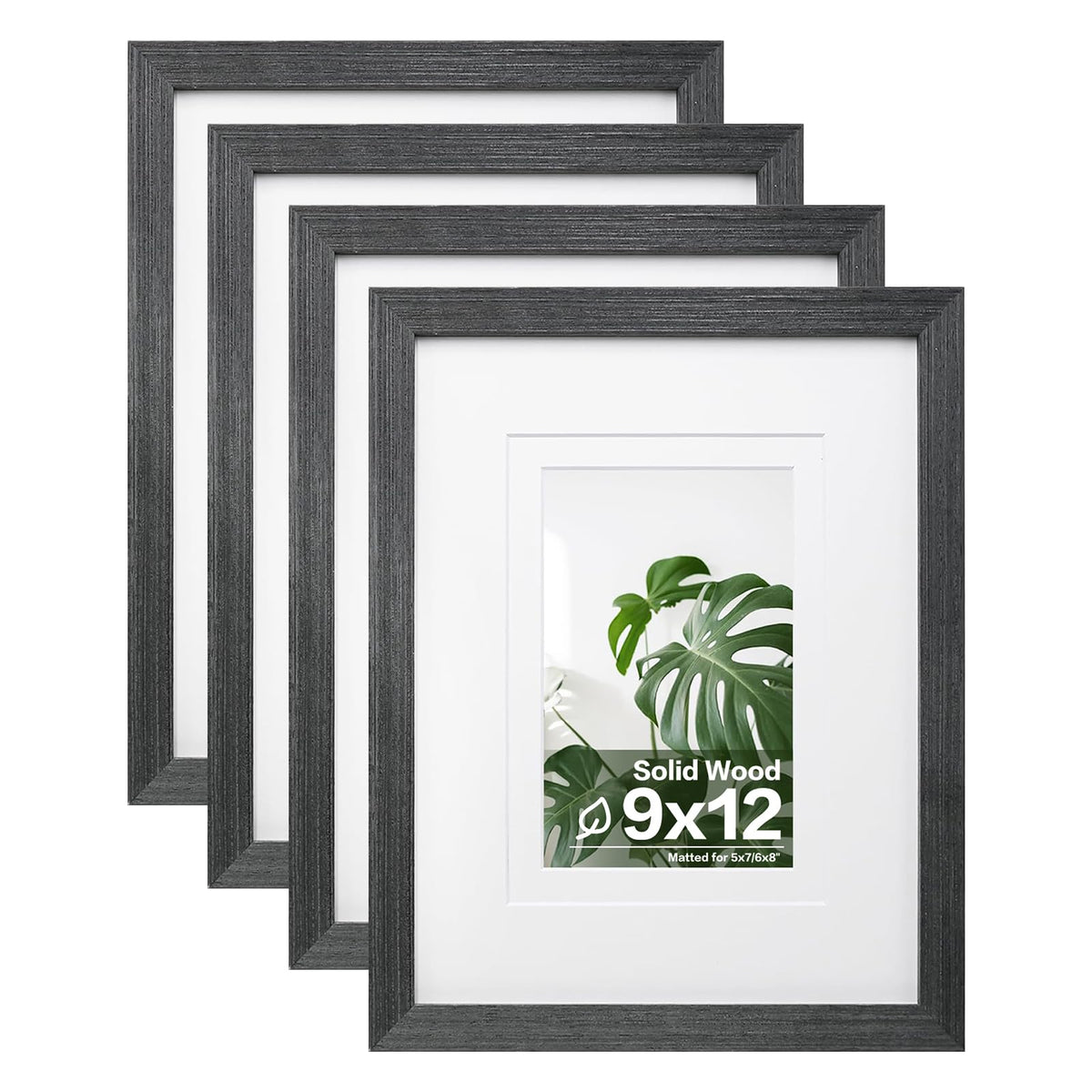 Egofine 8x10 Picture Frames Set of 4, Made of Solid Wood Covered by Plexiglass 4x6 and 5x7 with Mat or 8x10 without Mat, for Table Top Display and Wall Mounting Photo Frame Black