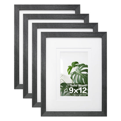 Egofine 8x10 Picture Frames Set of 4, Made of Solid Wood Covered by Plexiglass 4x6 and 5x7 with Mat or 8x10 without Mat, for Table Top Display and Wall Mounting Photo Frame Black