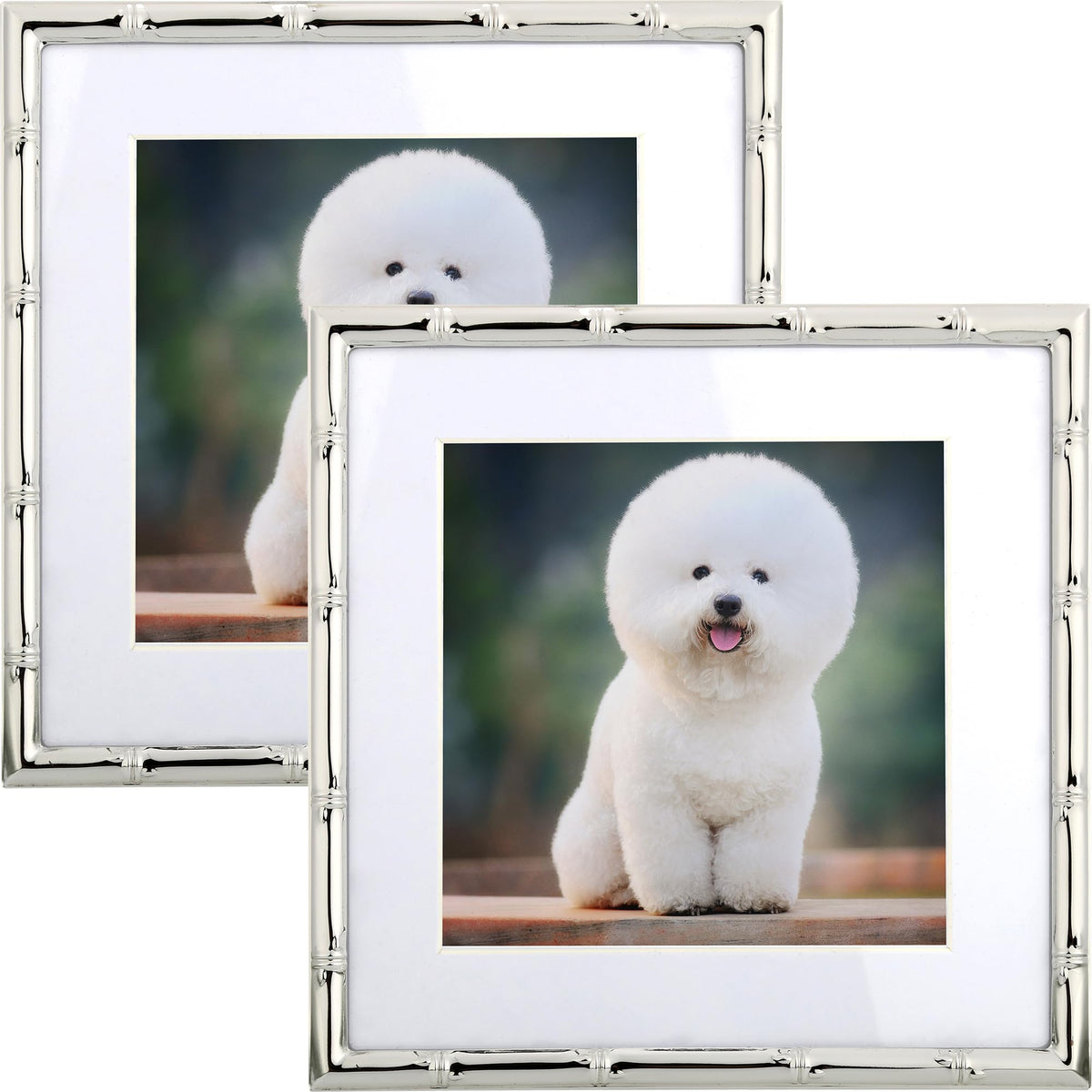 4x6'' Bamboo Detail Double Photo Frames,Silver 6x4'' Double Metal Picture Frames,Elegant Silver Plated Photo Frames 4 x 6'' With Soft Touch Velvet Backing and Real Glass for Desktop and Shelf Decor