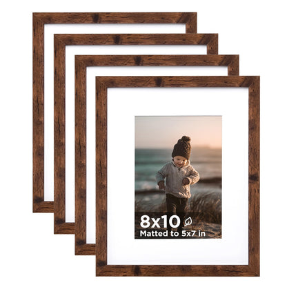KINLINK 5x7 Picture Frames, Mix Color Photo Frames with Plexiglass for Picture 4x6 with Mat or 5x7 without Mat, Composite Wood Picture Frames for Table Top and Wall Mounting, Set of 4