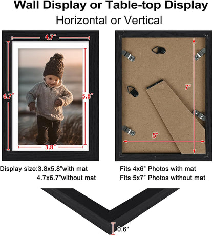 KINLINK 5x7 Picture Frames, Mix Color Photo Frames with Plexiglass for Picture 4x6 with Mat or 5x7 without Mat, Composite Wood Picture Frames for Table Top and Wall Mounting, Set of 4