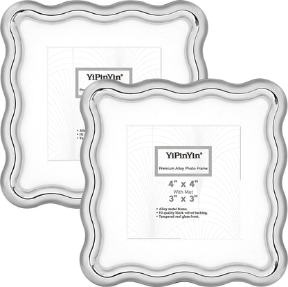 YiPinYin 4x6‘’ Gold Picture Frames Set of 2,High-End Heavy Duty Zinc Alloy Photo Frames with Wave Design,Velvet Backing, Dual Use for Desktop Display & Wall Hanging