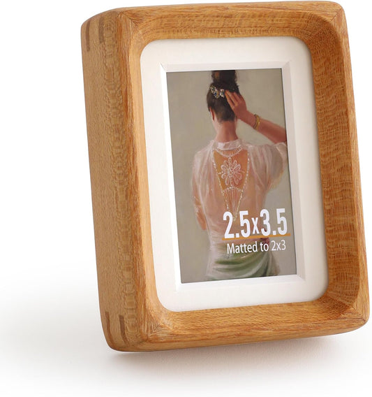 Wooden Picture Frames, 2.5x3.5 Small Polaroid Picture Frame Matted to 2x3 with Plexiglass, Teak Solid Natural Wood Tiny Photo Frame, For TableTop and Wall Mounting