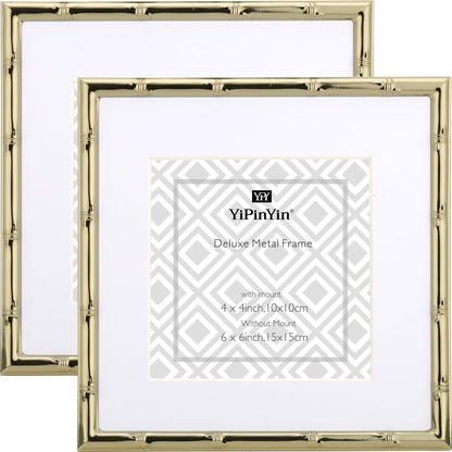 4x6'' Bamboo Detail Double Photo Frames,Silver 6x4'' Double Metal Picture Frames,Elegant Silver Plated Photo Frames 4 x 6'' With Soft Touch Velvet Backing and Real Glass for Desktop and Shelf Decor