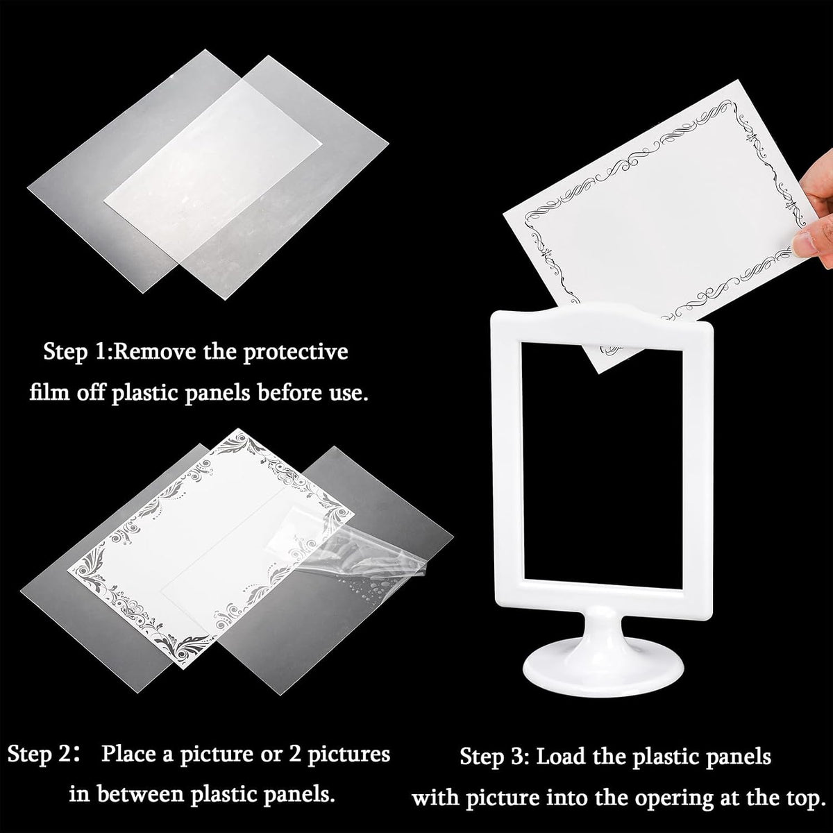 Lawei 10 PCS Double Sided Standing Picture Frames 4x6 Inch, Plastic Pedestal Photo Frame Bulk, White Vertical Picture Holder with Inserts & Base, Display Picture Frames for Wedding, Table