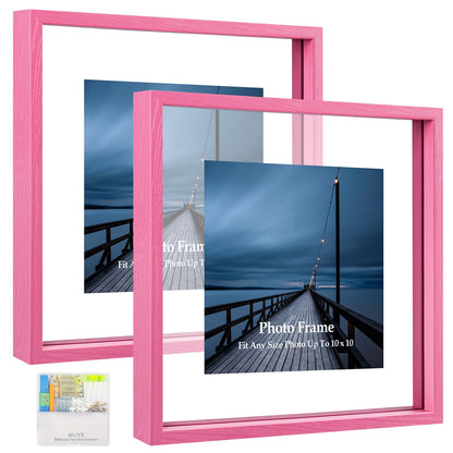 MUYE 5x7 Floating Frame Set of 2,Double Glass Rustic Photo Frame for Wall Hanging or Tabletop Standing,Also Display 4x6 or 3x5 Photo for Floating Effect,Natural