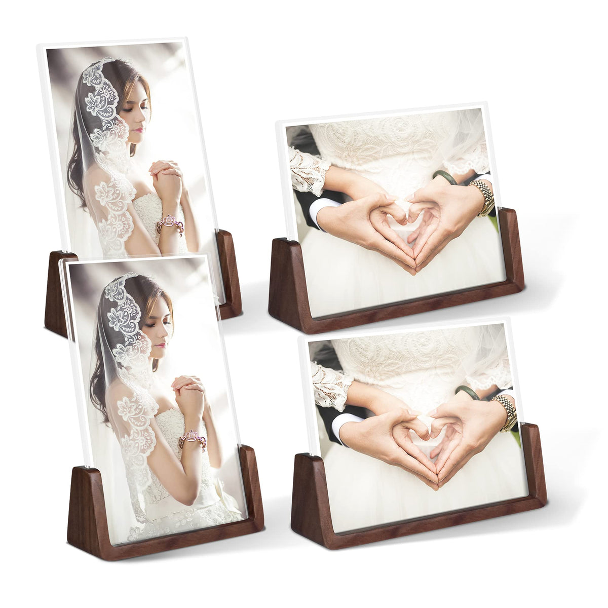 4x6 Picture Frame - 2 Pack, Rustic Wooden Photo Frame with Walnut Wood Base and High Definition Acrylic Glass Covers for Tabletop or Desktop Display (4x6 inch, Horizontal + Vertical)