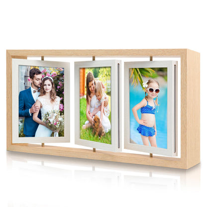 ZEEYUAN 4x6 Rotating Picture Frame Desktop Rustic 4x6in Wooden Photo Frames, Double Side-Display 6 Photos, Floating 4x6 Collage Family PictureFrame for Tabletop Display