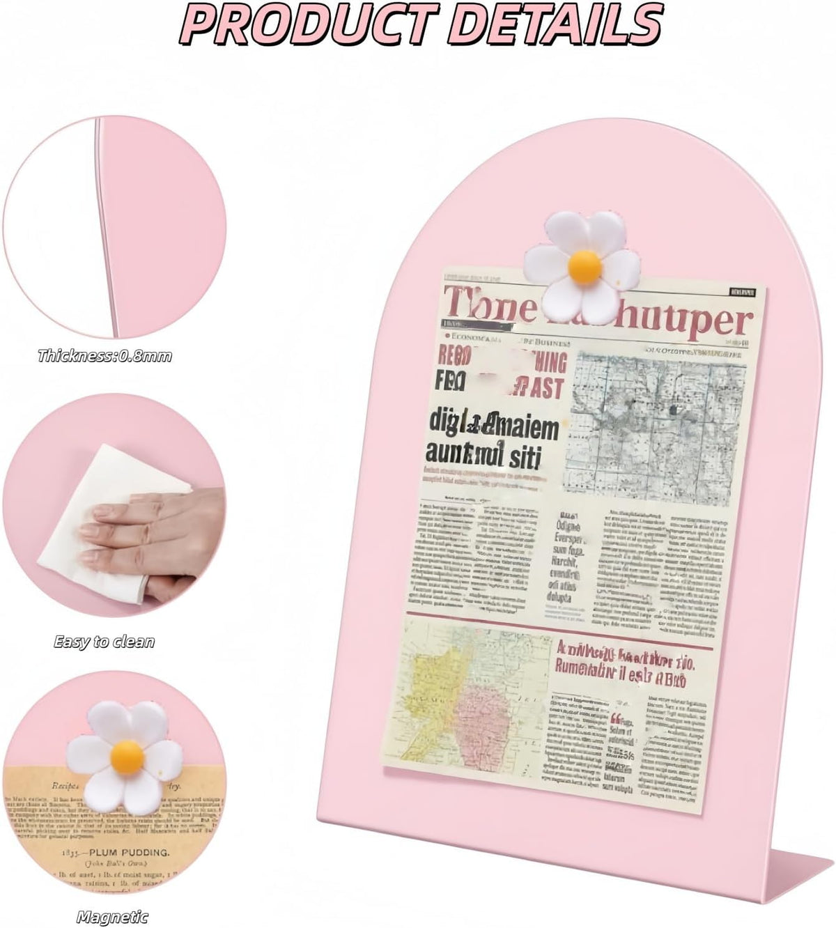 Pink Magnetic Desktop Message Board, Magnetic Display Stand, Suitable for Office Desks, Home, Kitchen Decoration Message Board, for Notes, Photos, and to-Do Lists