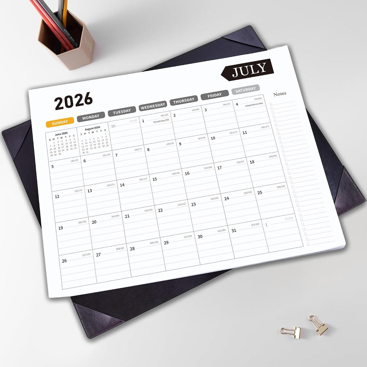 Desk Calendar 2026-2027, 22 x 17, Jun. 2026-Dec. 2027, PU Desk Pad