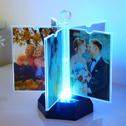 ZEEYUAN Rotating Acrylic Photo Frame DIY Multiple Picture Frame 5 Double Sides/Insert 10 Pcs of 4x6 Inch Photos,360° Rotation Windmill Picture Frame Desktop Photo Display