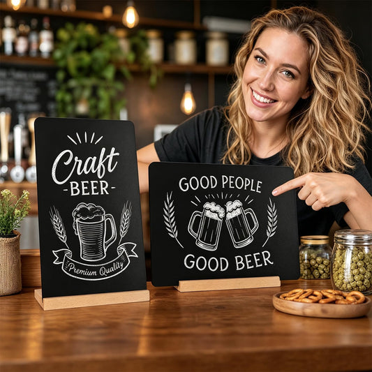 Desktop Small Chalkboard with Solid Wood Base,7.9"x12",Double‑Sided Erasable Message Menu Sign for Coffee Shop, Restaurant, Bar, Eco‑Friendly