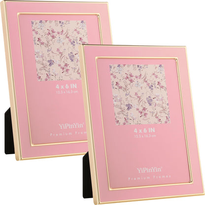 YiPinYin 5x7''Jasper Green Enamel Picture Frames with Gold-Plated Metal Frame Design,HD-Real Glass & Velvet Back,for Countertop,Tabletop Display,Bookshelf,Wall Décor