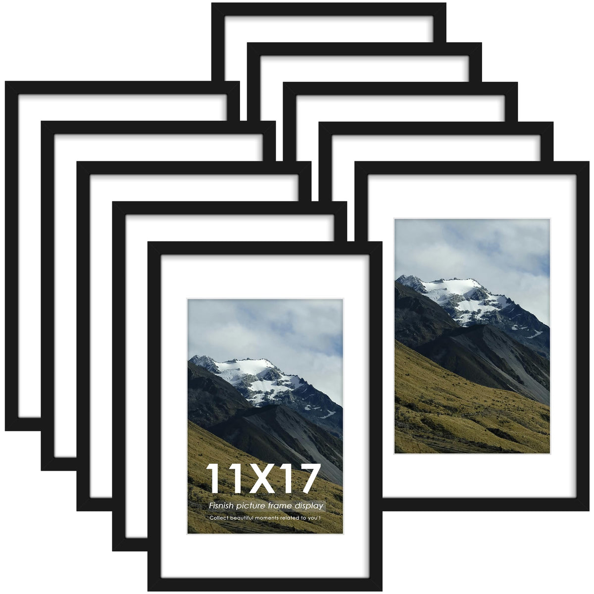 12x12 Picture Frame Sef of 10, for Wall Gallery Decor, Black