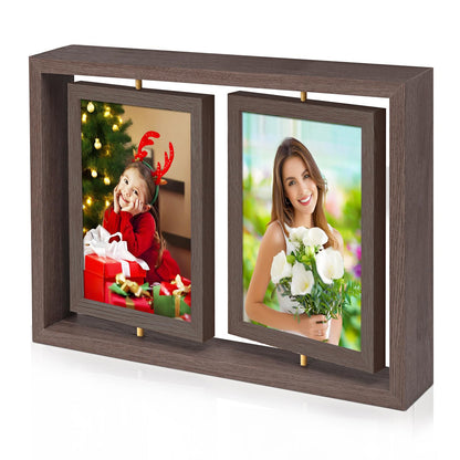 ZEEYUAN 4x6 Rotating Picture Frame Desktop Rustic 4x6in Wooden Photo Frames, Double Side-Display 6 Photos, Floating 4x6 Collage Family PictureFrame for Tabletop Display