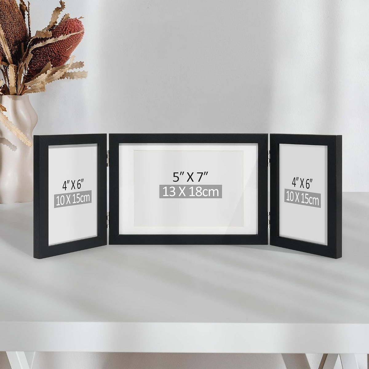 Afuly 3 Picture Frame 4x6 Black 5x7 Collage Triple Photo Frames for Desk