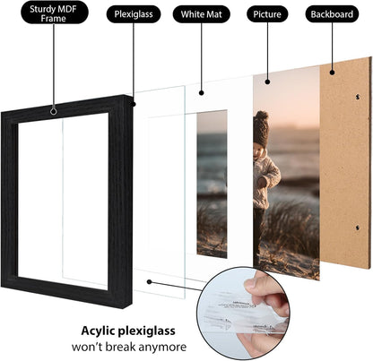 KINLINK 5x7 Picture Frames, Mix Color Photo Frames with Plexiglass for Picture 4x6 with Mat or 5x7 without Mat, Composite Wood Picture Frames for Table Top and Wall Mounting, Set of 4