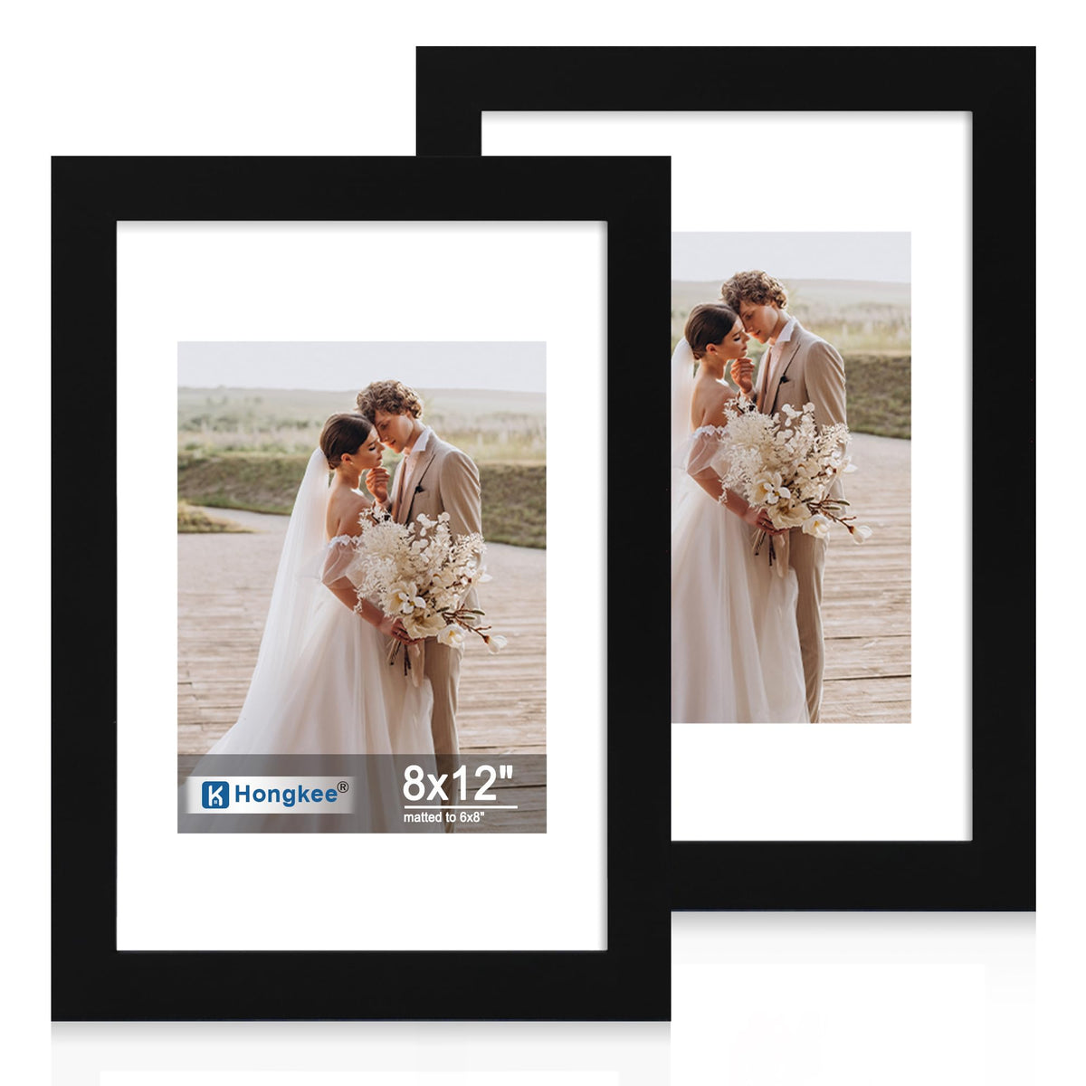Hongkee 8x11 Picture Frame Set of 2, Real Glass, Rustic Brown Wood Frame