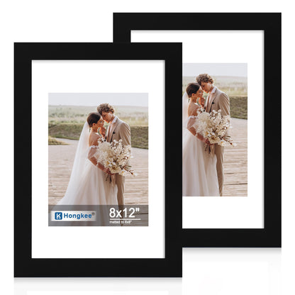 Hongkee 8x11 Picture Frame Set of 2, Real Glass, Rustic Brown Wood Frame
