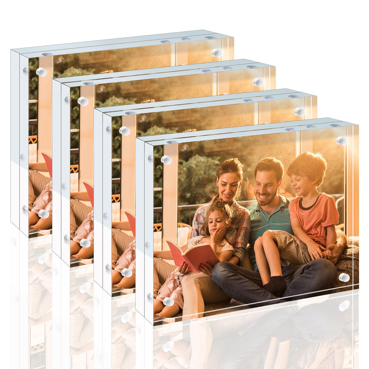 Egofine 4x6 Acrylic Frames 6 Pack, 20mm Thicker Frameless Clear Picture Frames, Double Sided Magnetic Picture Frames, Free Standing Desktop Display