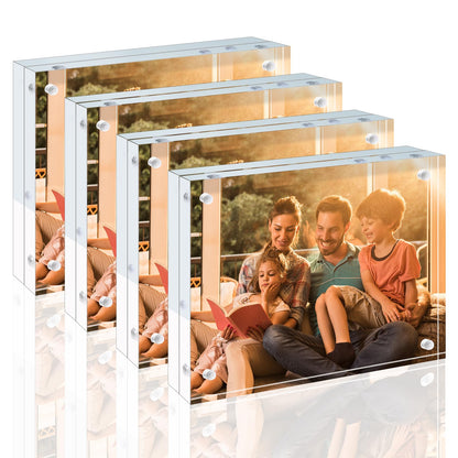 Egofine 4x6 Acrylic Frames 6 Pack, 20mm Thicker Frameless Clear Picture Frames, Double Sided Magnetic Picture Frames, Free Standing Desktop Display