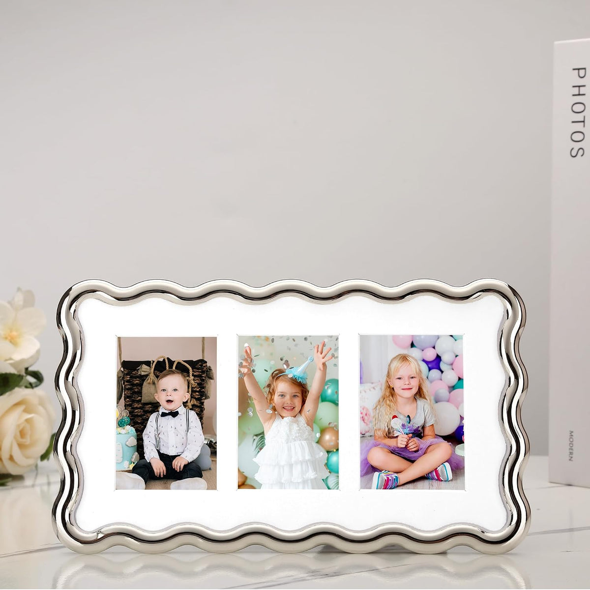 3-2x3'' Silver Heavy-Duty Zinc Alloy Picture Frames,Wave Design Silver Picture Frame Multi 3x2'' Photo Frame,with Black Premium Velvet Backing,for Desktop and Wall Hanging.