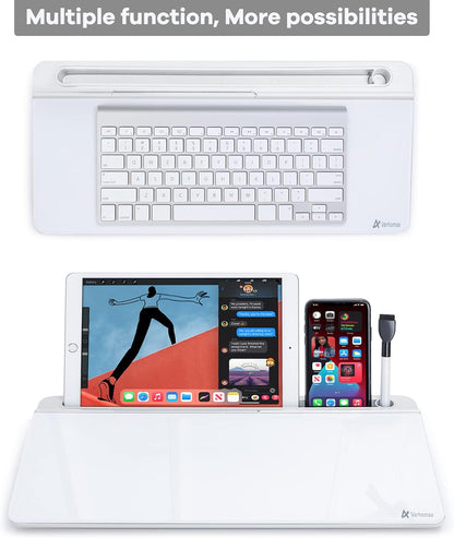Varhomax Glass Desk Whiteboard with Storage, Desktop Organizer