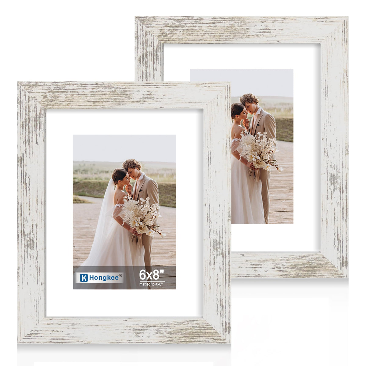 Hongkee 8x11 Picture Frame Set of 2, Real Glass, Rustic Brown Wood Frame