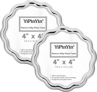 YiPinYin 4x6‘’ Gold Picture Frames Set of 2,High-End Heavy Duty Zinc Alloy Photo Frames with Wave Design,Velvet Backing, Dual Use for Desktop Display & Wall Hanging